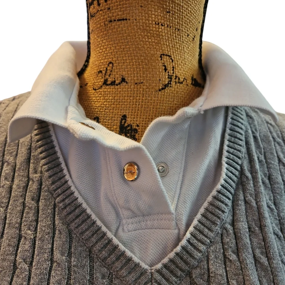 Lauren Ralph Lauren Gray Cableknit 2 Layer Sweater Sz Sm